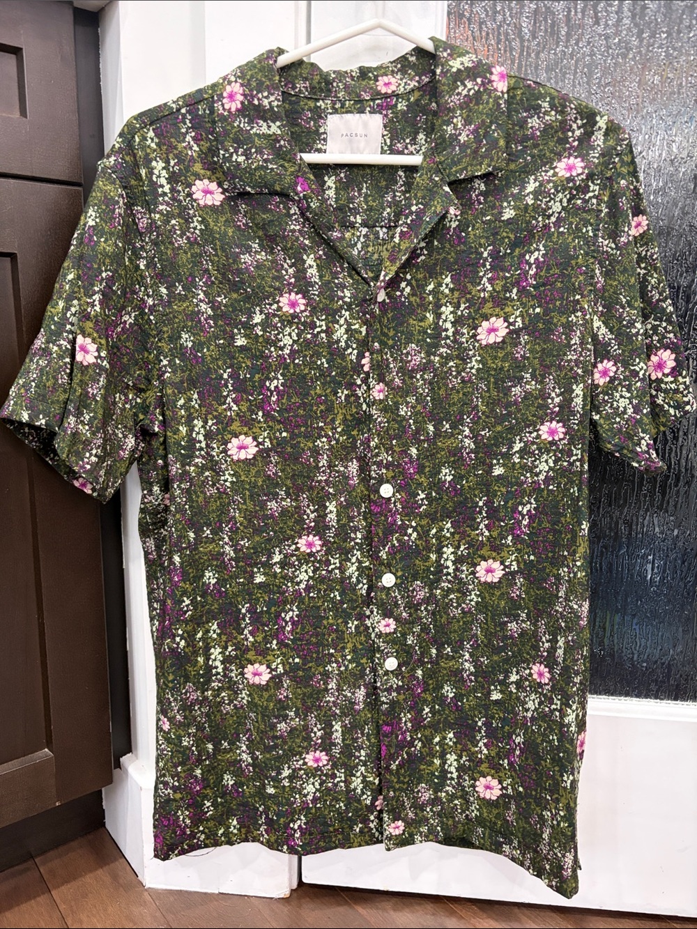 PacSun Olive Green Floral Short-Sleeve Button-Up Shirt